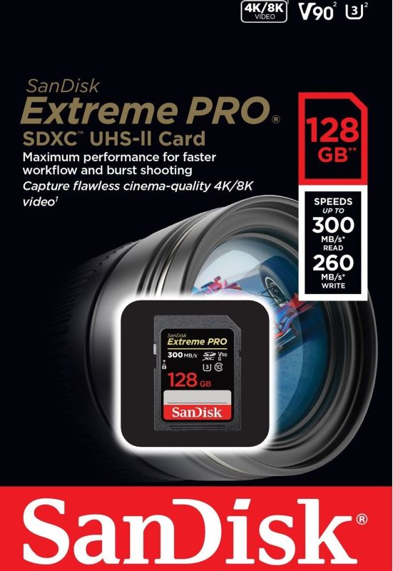 SanDisk 128 GB SDXC UHS-II U3 V90 Extreme Pro (SDSDXDK-128G-GN4IN)