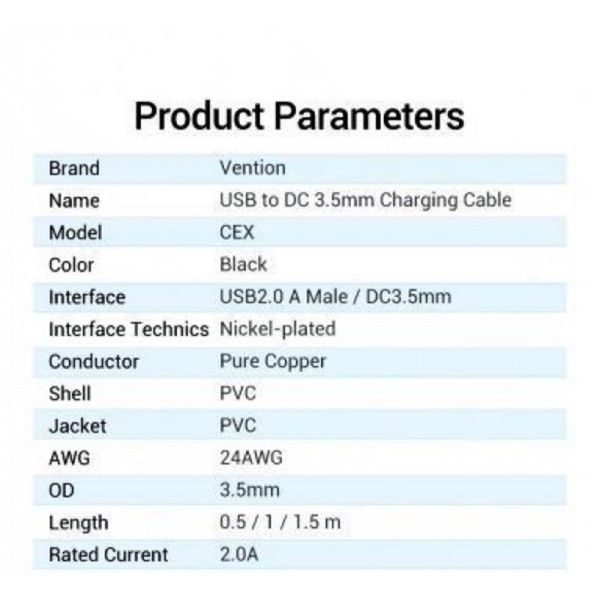 Кабель Vention USB - DC 3.5 мм (M/M), 1.5 м, Black (CEXBG)