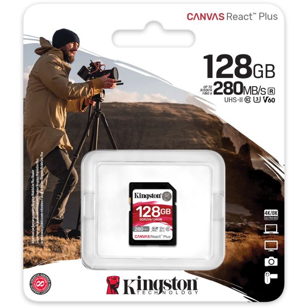 Kingston 128 GB SDXC Class 10 UHS-II U3 Canvas React Plus (SDR2V6/128GB)
