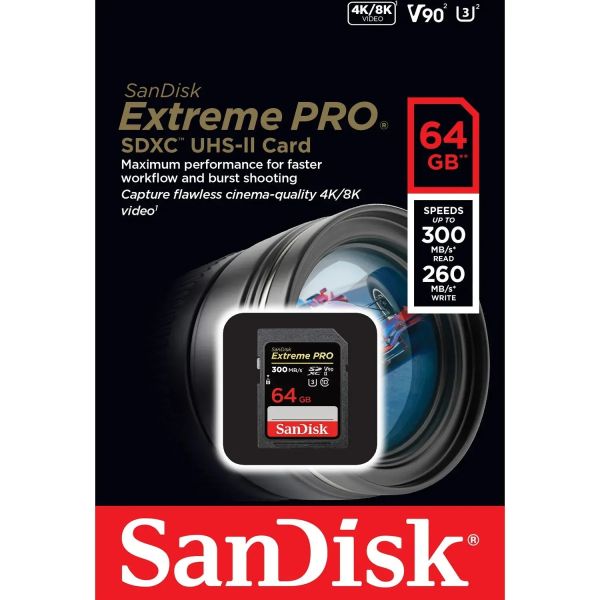 SanDisk 64 GB SDXC UHS-II U3 V90 Extreme Pro (SDSDXDK-064G-GN4IN)